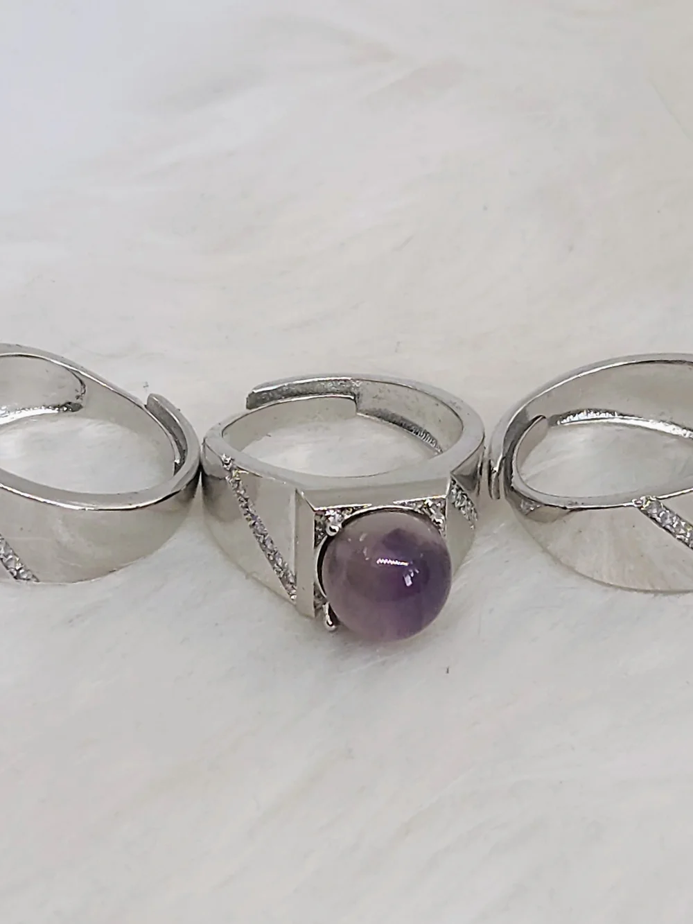 Natural Amethyst Adjustable Ring | Silver Tone Crystal Ring | Purple Gemstone